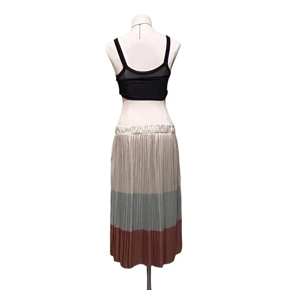ZARA Color Block Metallic Pleated Skirt, Size Small